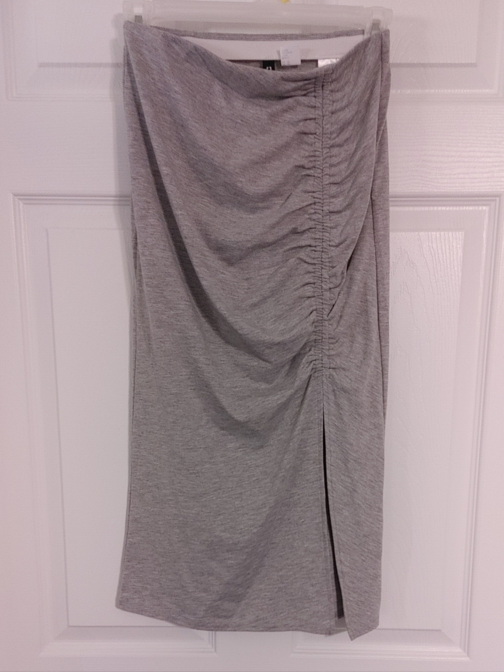 H&M Midi Skirt Gray Jersey Fabric with Side Ruching & Front Slit Women's Size XS - Picture 3 of 5